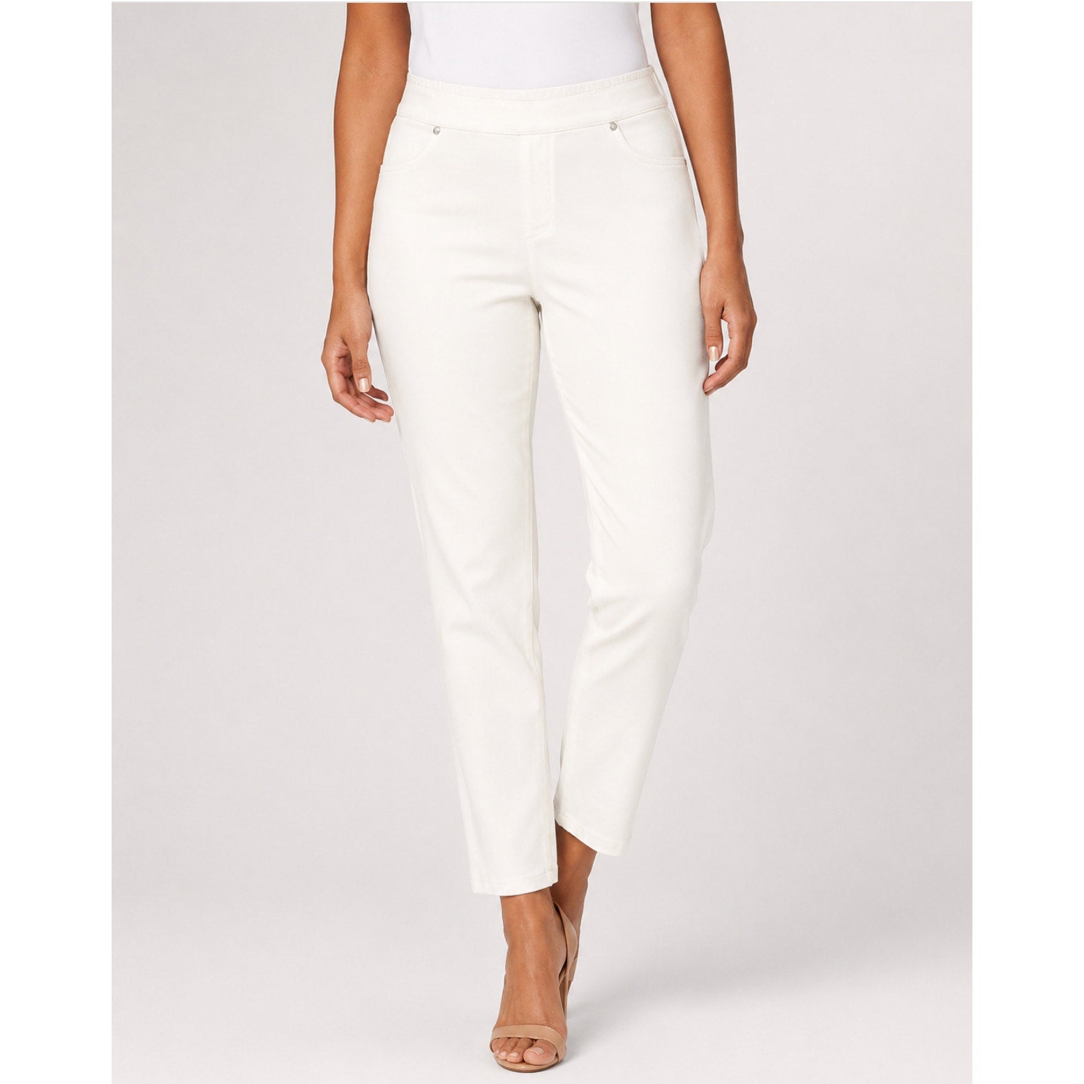 H BY HALSTON Womens Ultra Knit Pull-On Ankle Pants Size 2 White Slim Leg NWOT