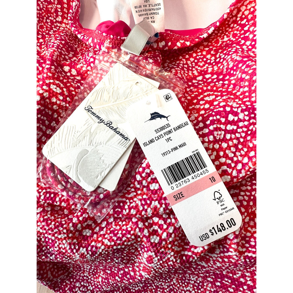 TOMMY BAHAMA Island Cays Point Bandeau One Piece Swimsuit Size 10 Pink Maui NWT