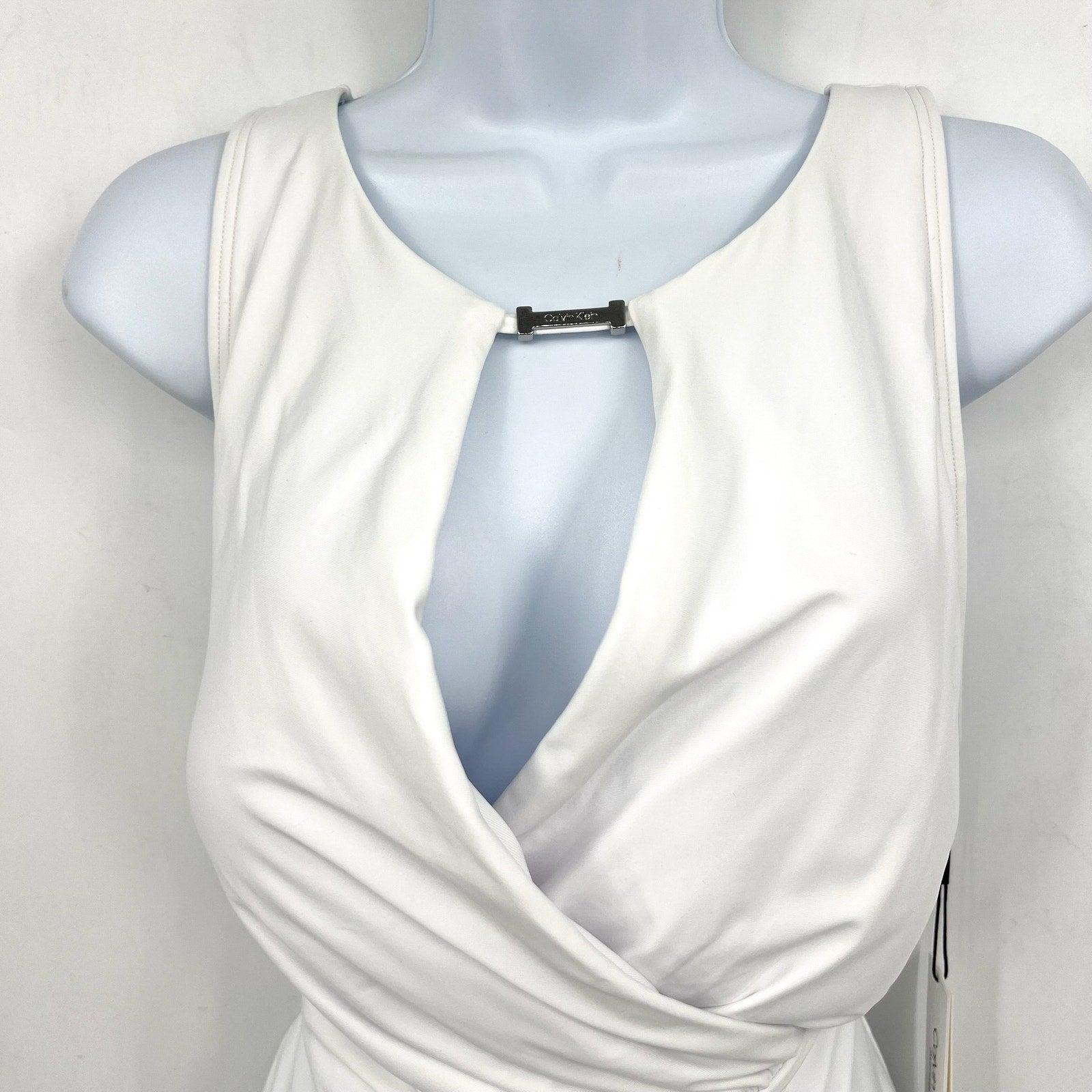 CALVIN KLEIN Women's High Neck Cutout One Piece Swimsuit Size 14 White NWT