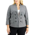 LE SUIT Womens Windowpane Plaid Suit Jacket SIZE 16 Grey Black Button Blazer NWT
