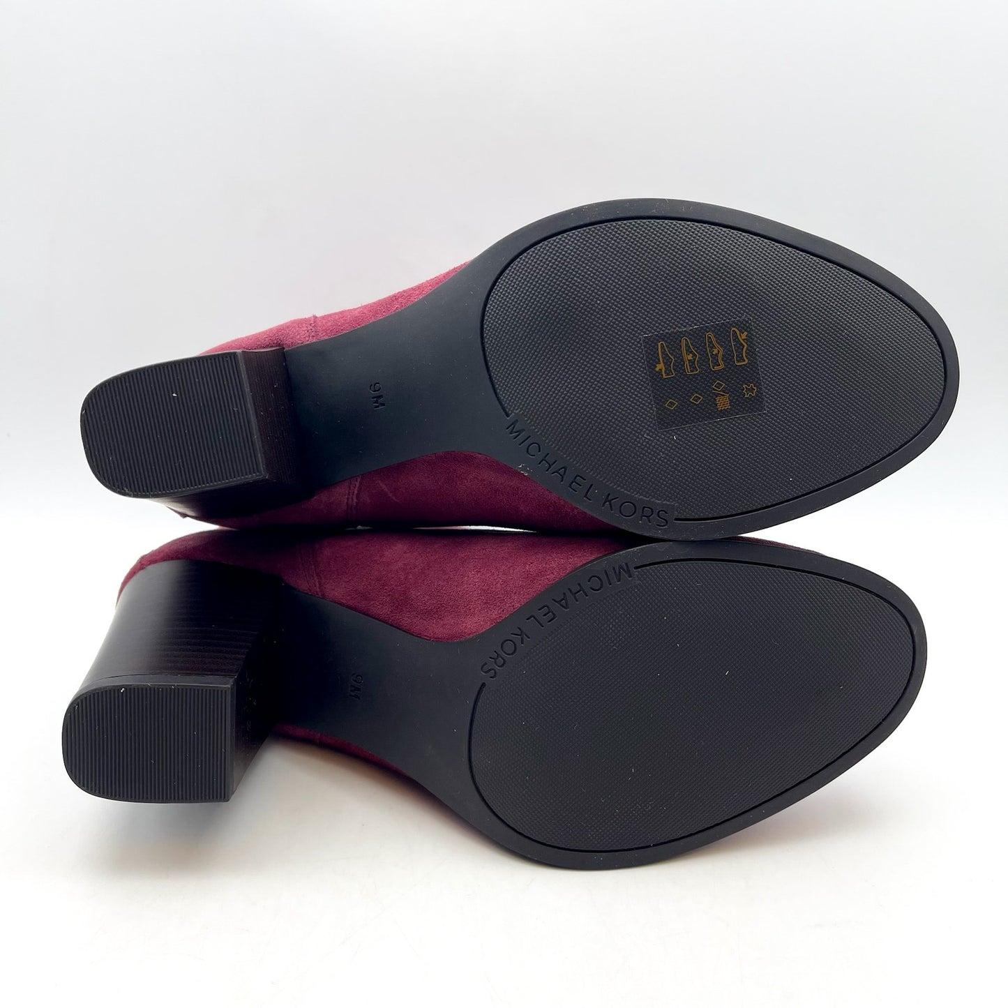 MICHAEL KORS Women's Evaline Suede Heeled Bootie 9M Mulberry Red Pull-On NWOB