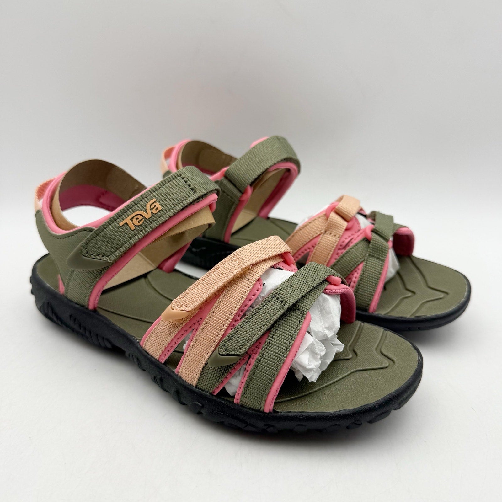 Teva Girls Tirra Leather Sandals US 1 EU 32 Green Pink Waterproof NIB