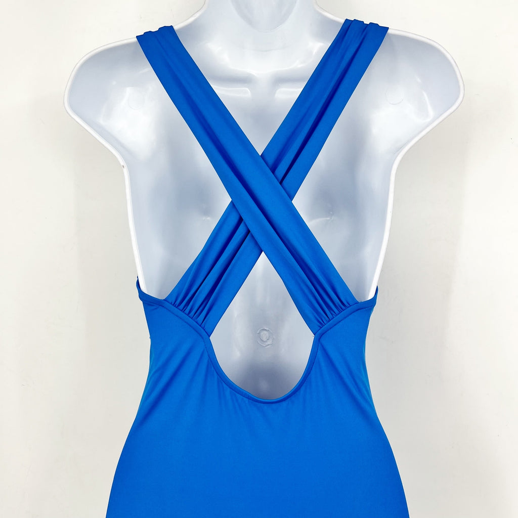 SEAFOLLY COLLECTIVE Cross Back One Piece Swimsuit Size 14 Blue Deep V Neck NWT