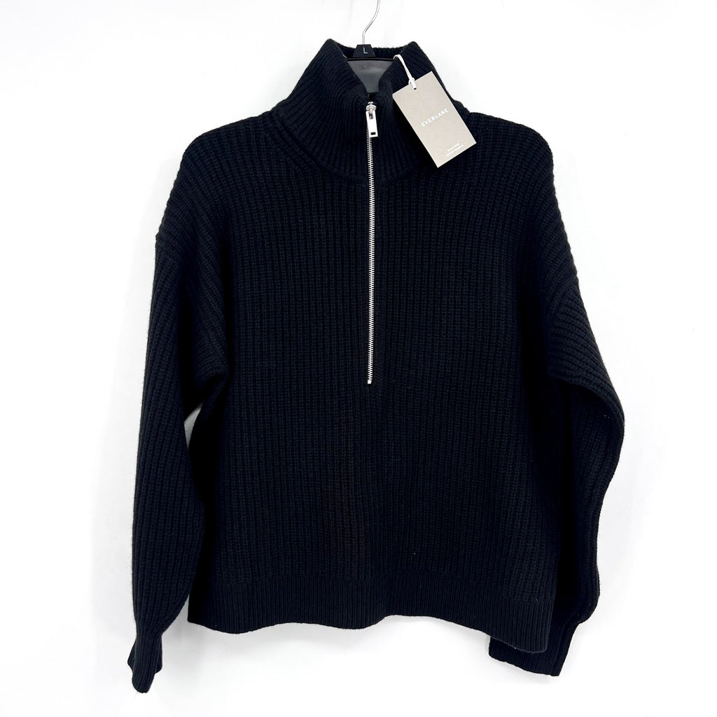 EVERLANE Women's The Half-Zip Sweater Small Luxe Merino Black Long Sleeve NWT