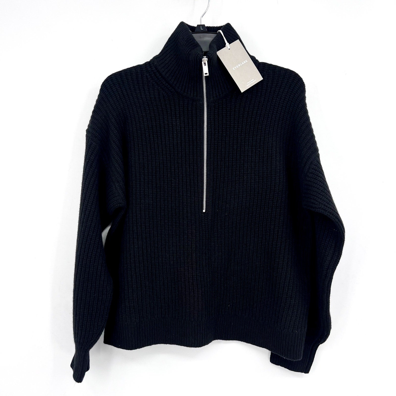 EVERLANE Women's The Half-Zip Sweater Small Luxe Merino Black Long Sleeve NWT