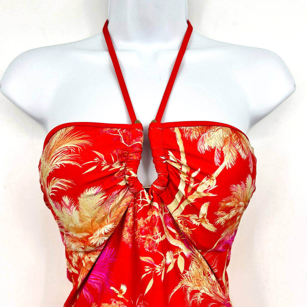 SEAFOLLY Marbella One Piece Swimsuit Size 8 Red Flame Gold Floral Print NWT