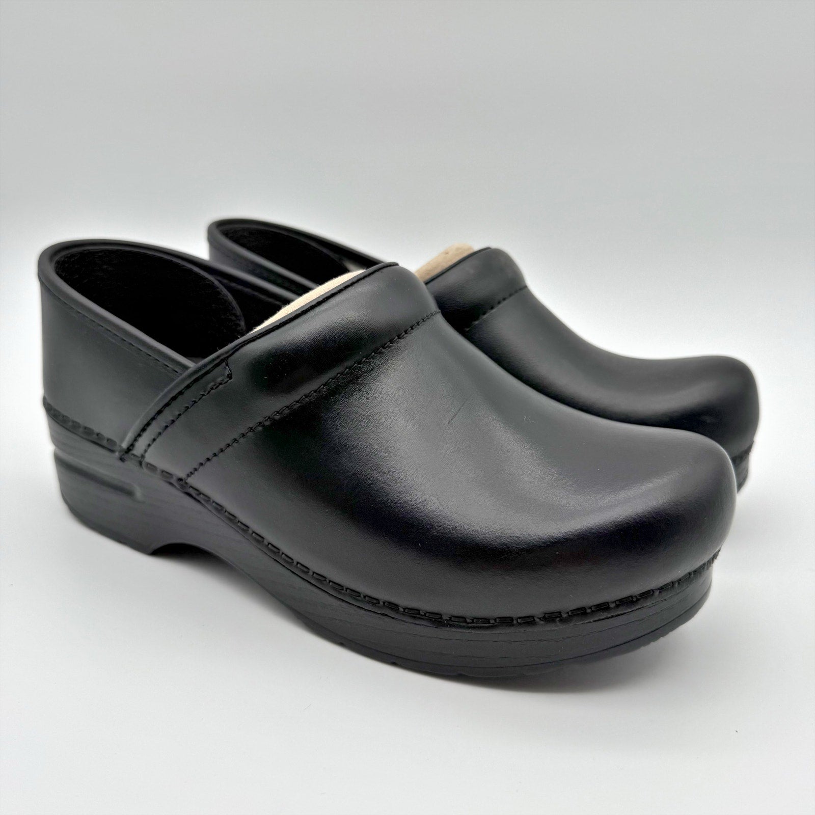 Dansko Womens Professional Clogs EU 41 US 11 Wide Black Box Leather Slip On NWOB