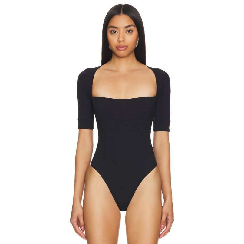 FREE PEOPLE X INTIMATELY FP Everly Bodysuit Small Black 3/4 Sleeve Bolero NWT