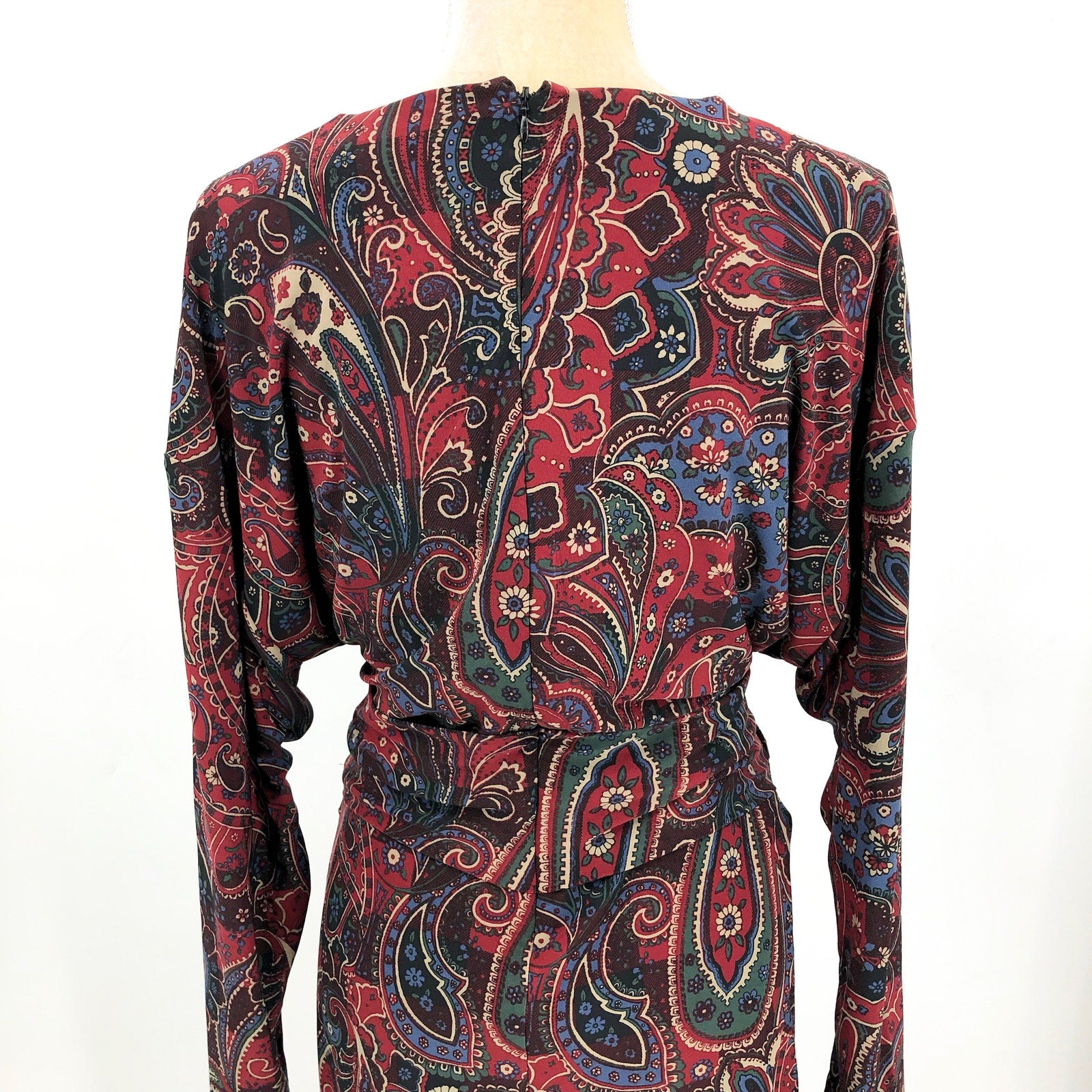 LAUREN RALPH LAUREN Twist-Front Jersey Dress Size 12 Red Checked Paisley NWT