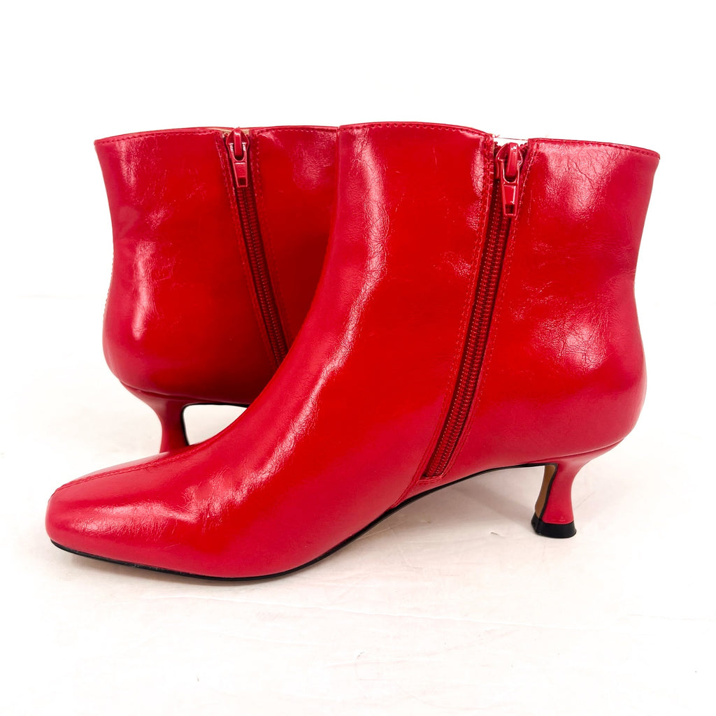 JOURNEE COLLECTION Kelssa Heeled Booties Size 8 Red Patent Vegan Leather NIB