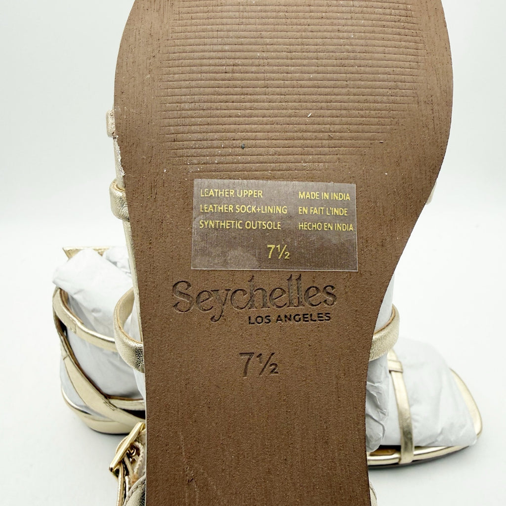 Seychelles Womens Luxurious Wedge Sandals US 7.5 Gold Leather Gladiator NWOB