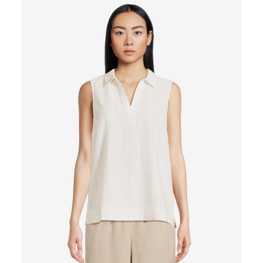 TOMMY BAHAMA Womens Palm View Popover Top Small White Linen-Blend Striped NWT