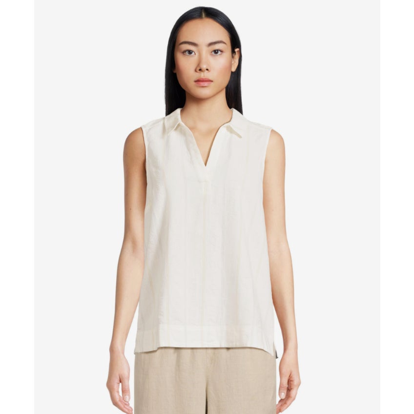 TOMMY BAHAMA Womens Palm View Popover Top Small White Linen-Blend Striped NWT