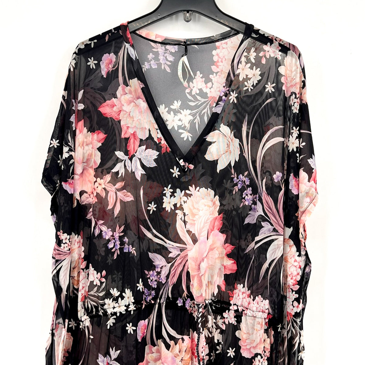 SEA LEVEL Women's Martini Mesh Kaftan Cover Up Small Black Multi Floral NWOT