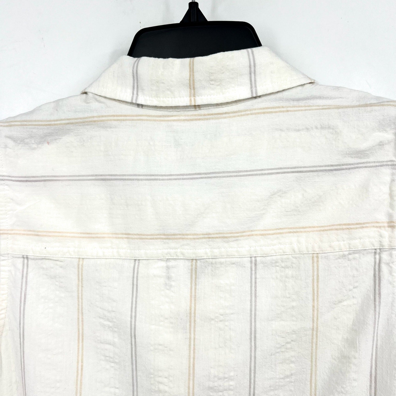 TOMMY BAHAMA Womens Palm View Popover Top Small White Linen-Blend Striped NWT