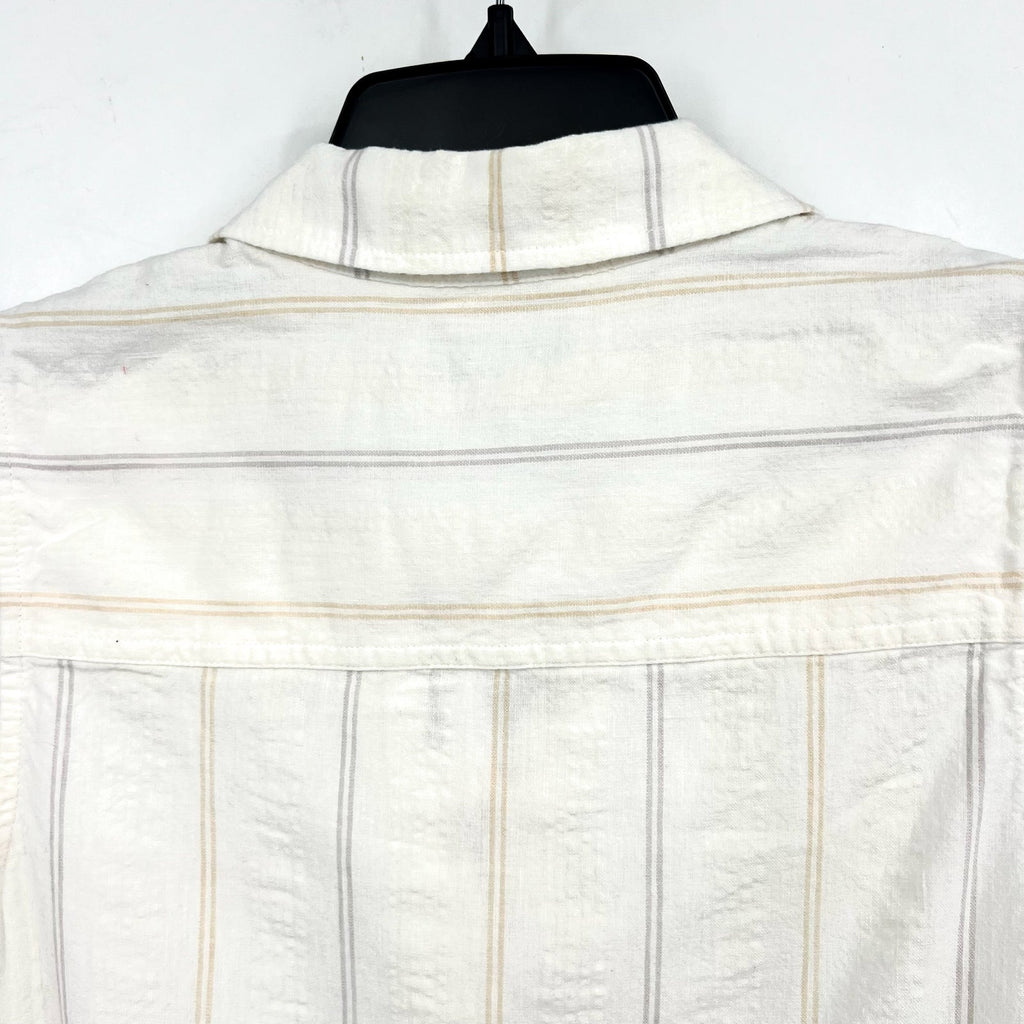 TOMMY BAHAMA Womens Palm View Popover Top Small White Linen-Blend Striped NWT