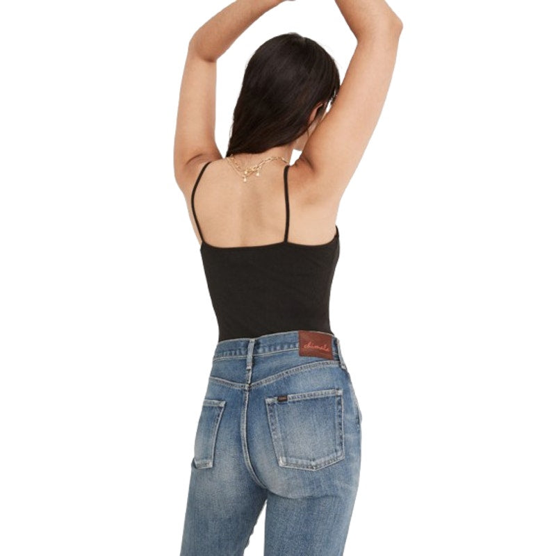 Madewell Women's Ribbed Spaghetti-Strap Bodysuit XS Black Thong AN423 NWT
