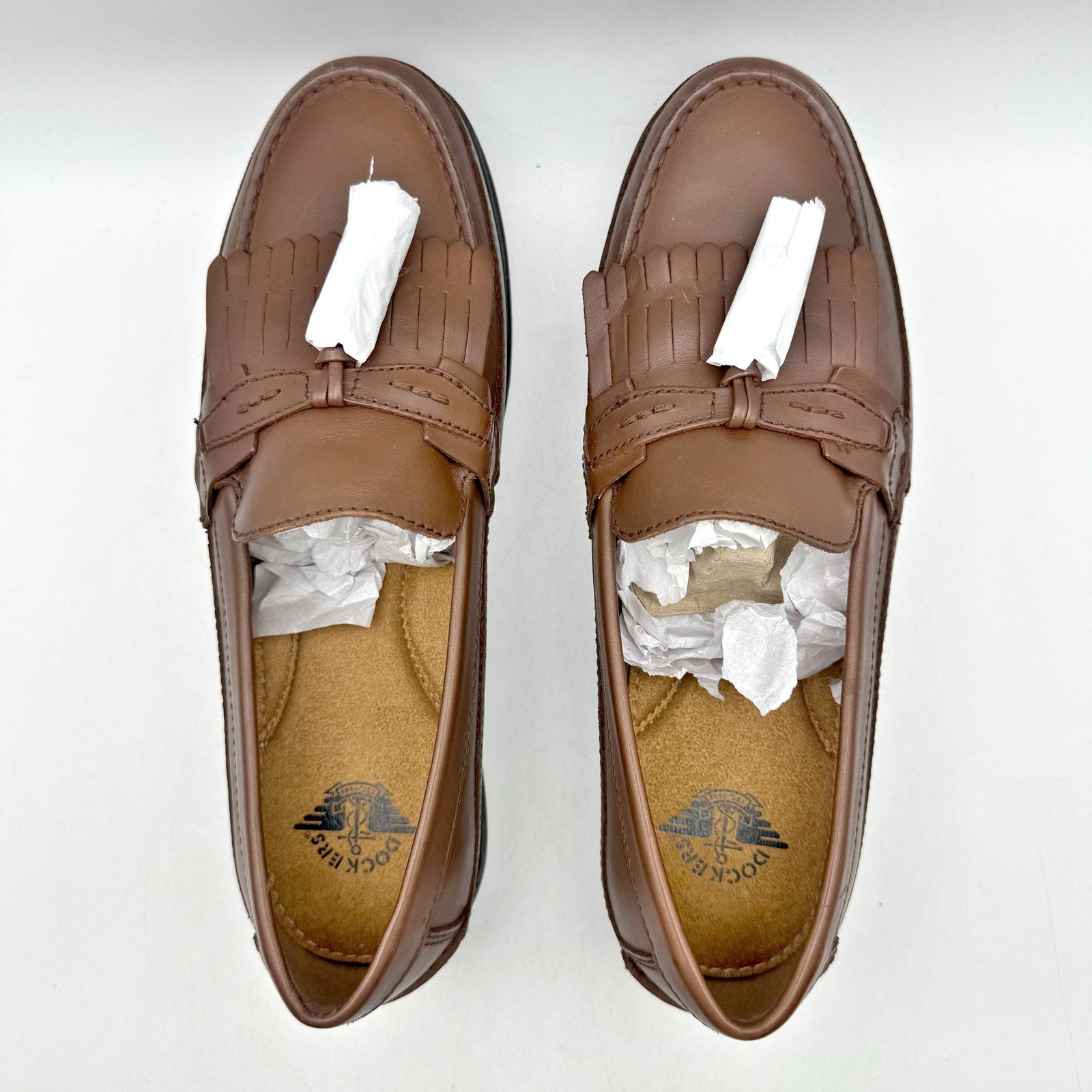 Dockers Mens Sinclair Moc Toe Loafers US 10 Wide EU 43 Brown Leather Tassel NIB