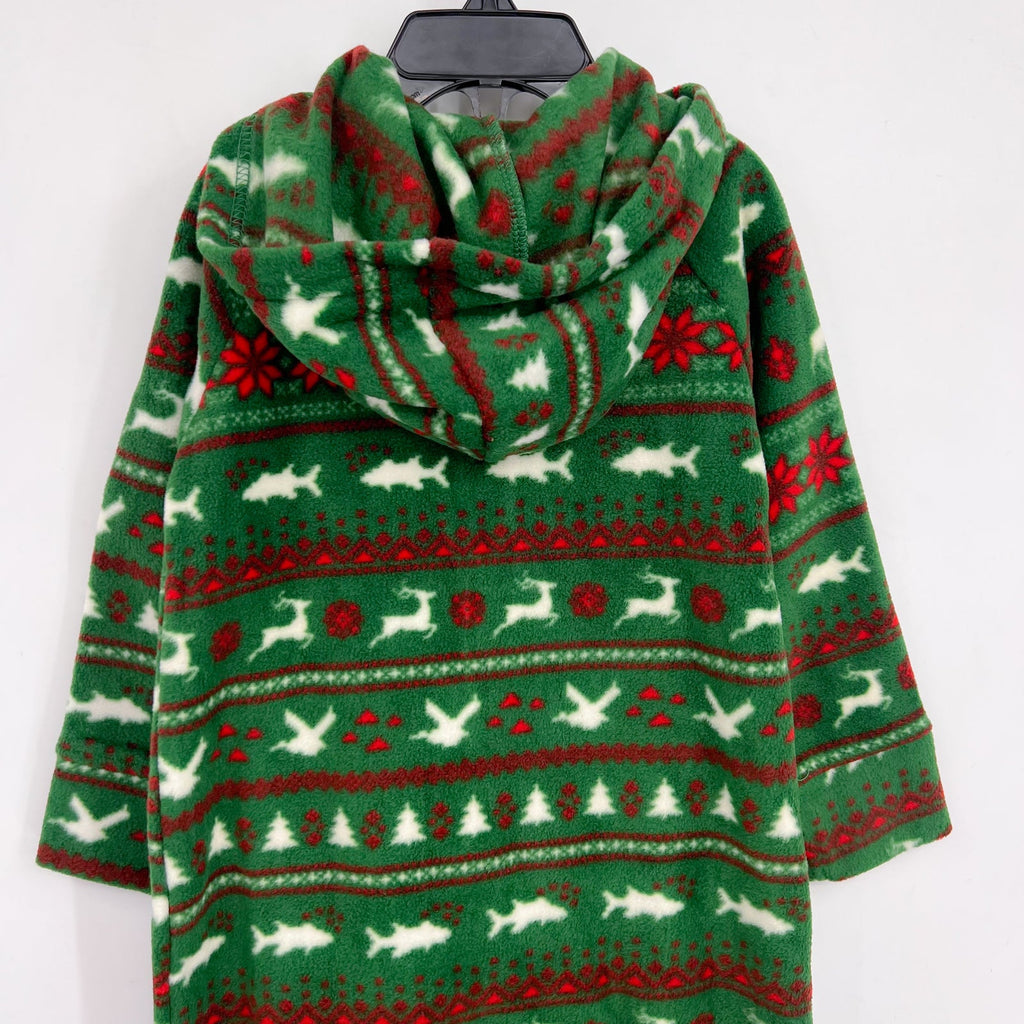 MAGELLAN Kids Holiday One Piece Pajama 5/6 Small Green Print Fleece Footed NWOT