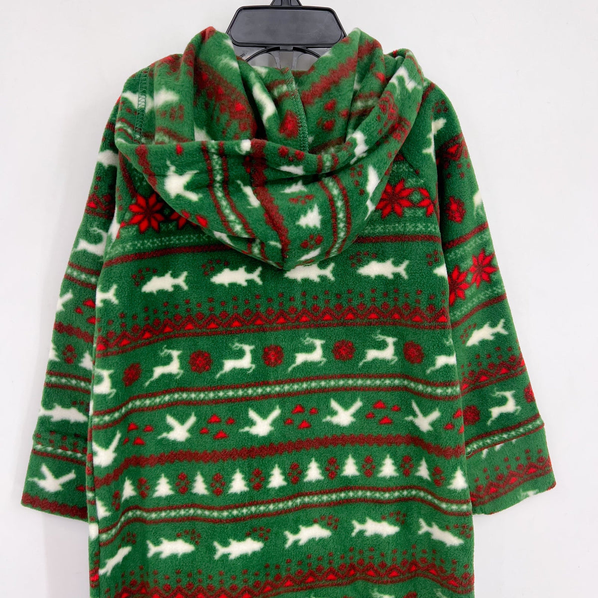 MAGELLAN Kids Holiday One Piece Pajama 5/6 Small Green Print Fleece Footed NWOT