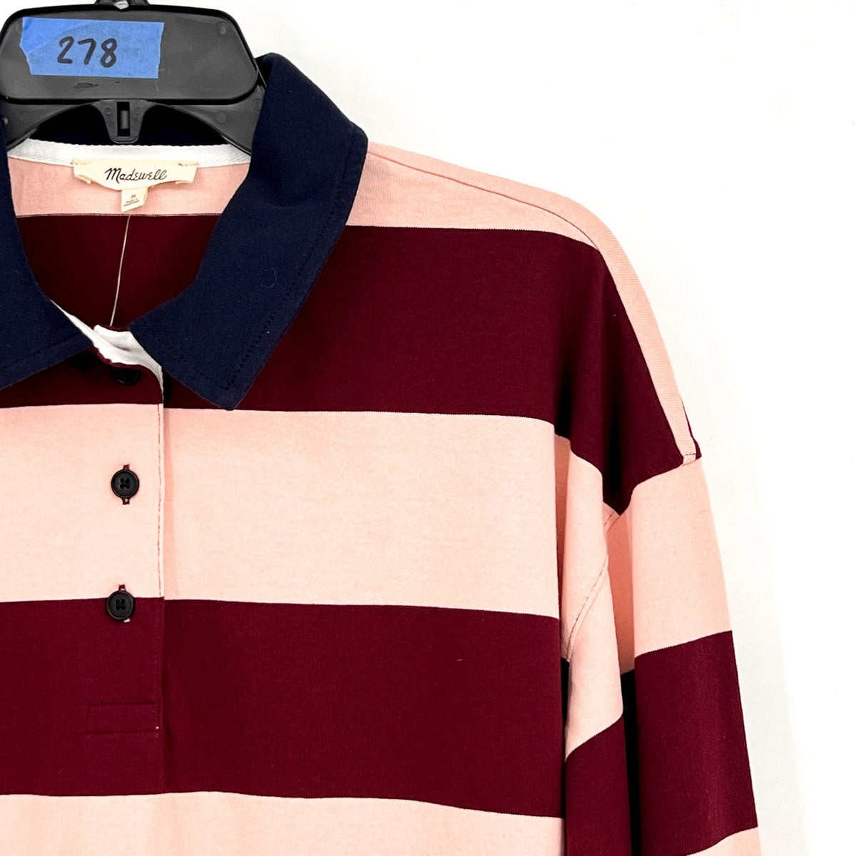 MADEWELL Women's Rugby Long-Sleeve Polo Shirt Medium Stripe Red Pink NT720 NWT