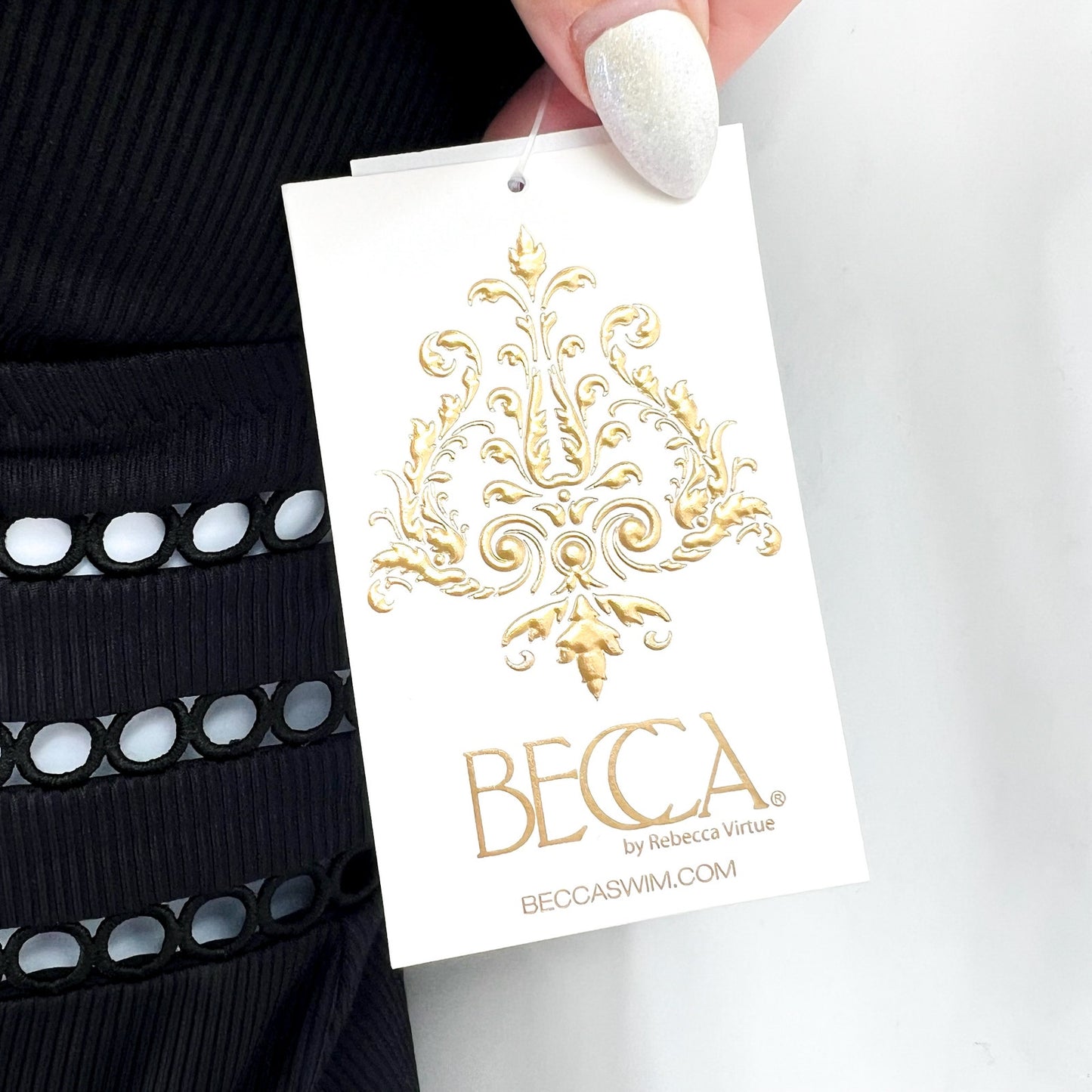 BECCA Women's Toni Plunge One Piece Swimsuit Small Black Modern Edge Rib NWT