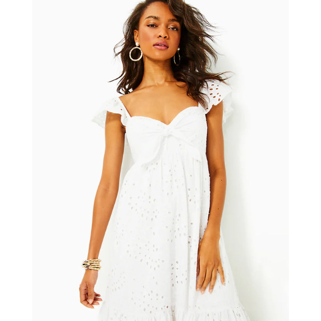 LILLY PULITZER Lantana Eyelet Midi Dress Size 10 Resort White Flutter Sleeve NWT