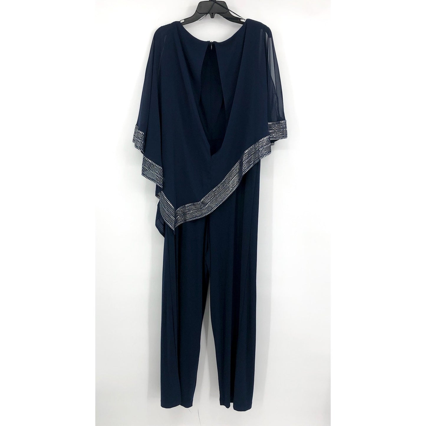 SLNY Women's Metallic Trim Cape Jumpsuit 18W Navy Blue Silver Asymmetrical NWT