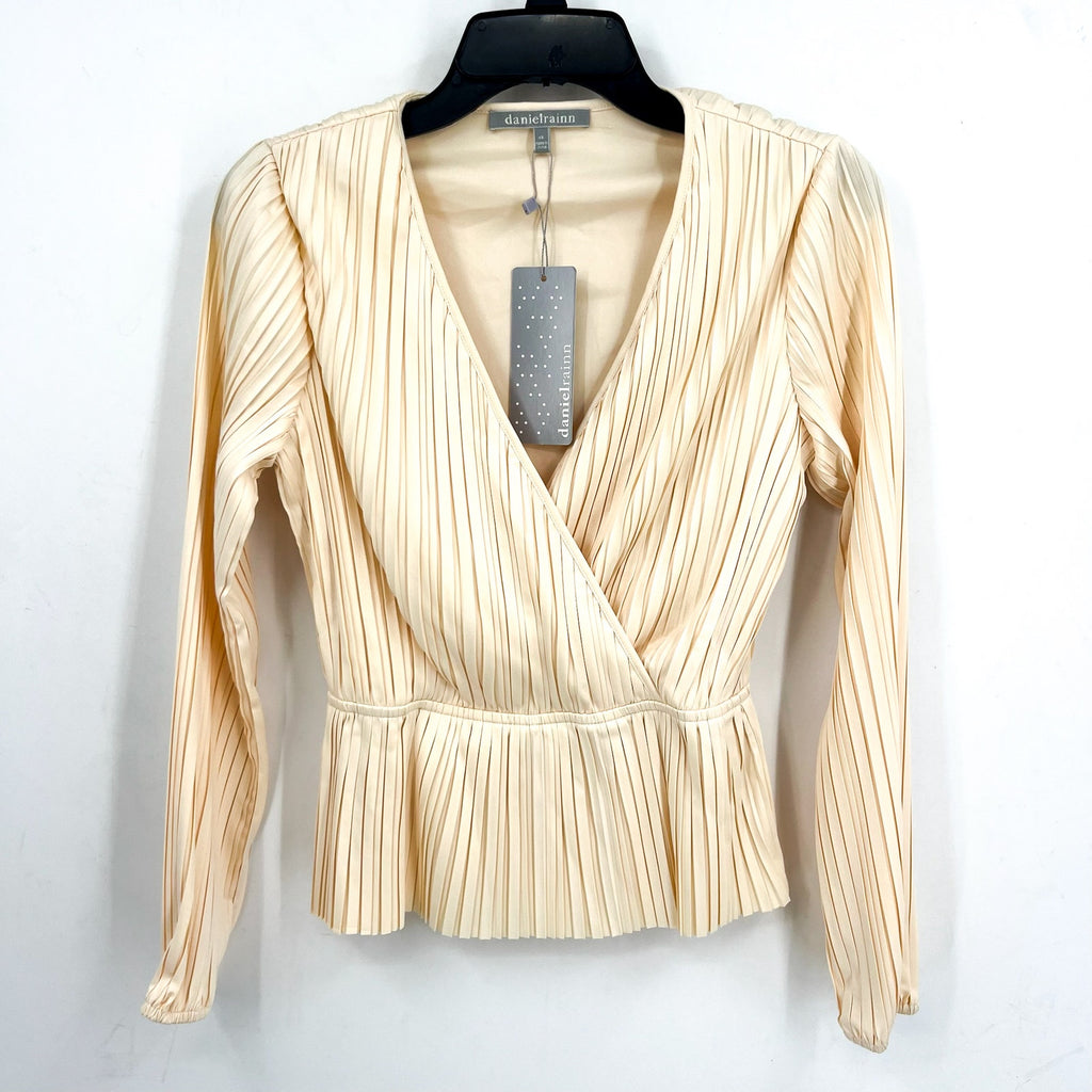 DANIEL RAINN Womens Pleated Peplum Blouse XS Ivory Long Sleeve Stitchfix NWT