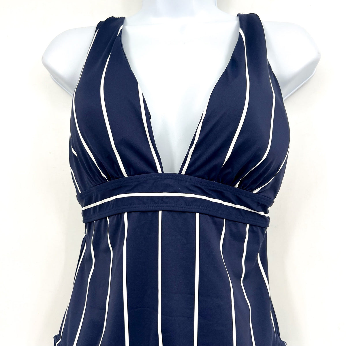 LAUREN RALPH LAUREN Villa Stripe VNeck One Piece Swimsuit Size 16 Blue White NWT