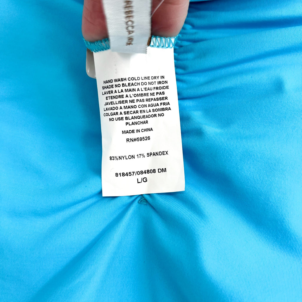 BECCA Women's Garden of Eden Shirred Hipster Bikini Bottom Large Pool Blue NWT