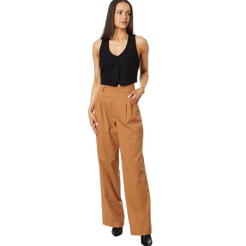 PAIGE Women's Merano Pleated Wide Leg Pants Size 10 Golden Tan Trousers NWOT