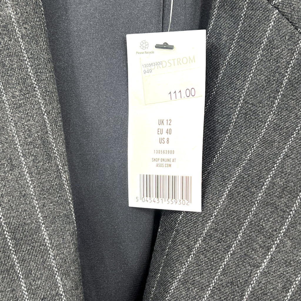 TOPSHOP Women's Oversized Tailored Dad Blazer Jacket Size 8 Grey Pinstripe NWT