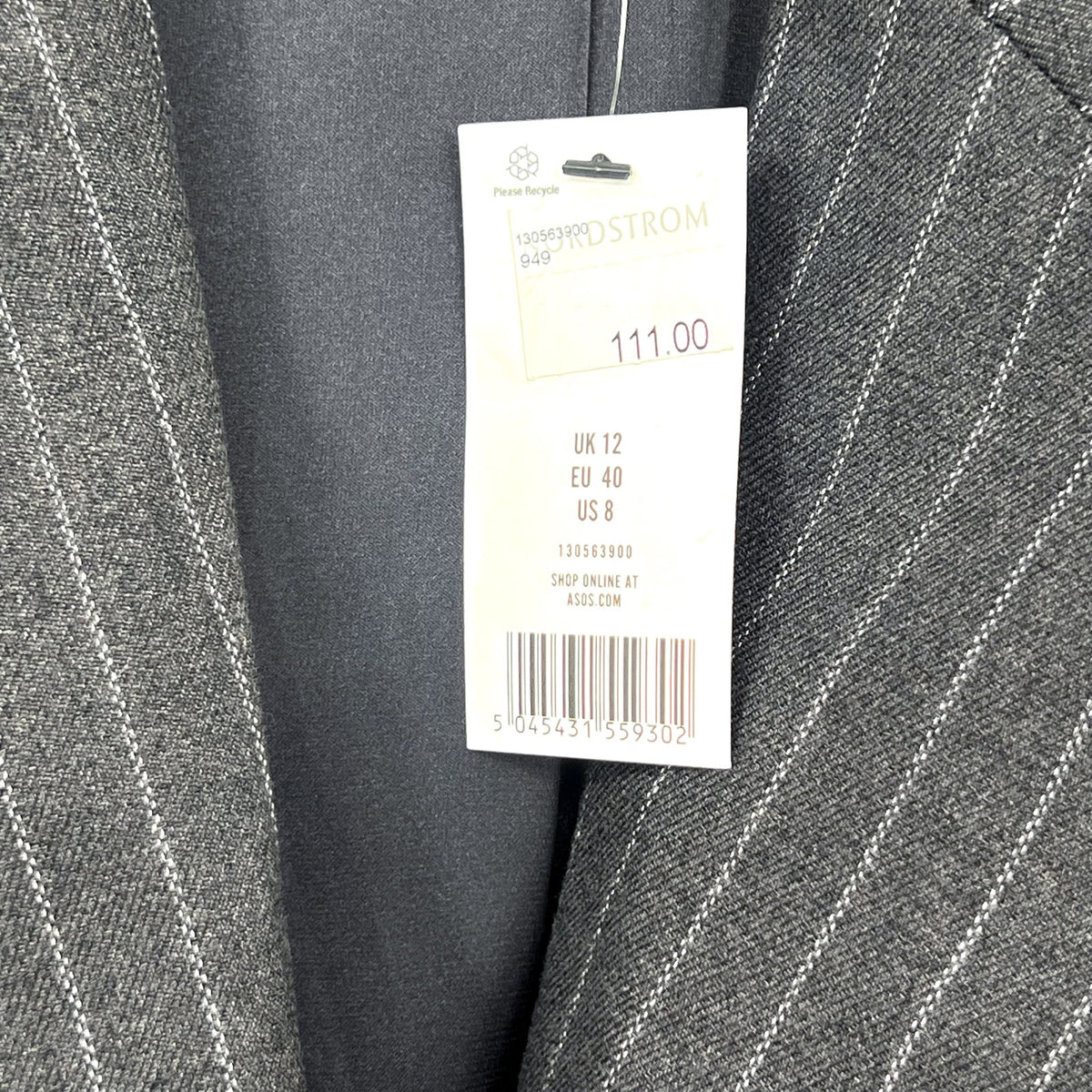 TOPSHOP Women's Oversized Tailored Dad Blazer Jacket Size 8 Grey Pinstripe NWT