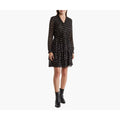 NANETTE LEPORE Metallic Dot Dress Size 2 Black Gold Chiffon Ruffle Neck NWT