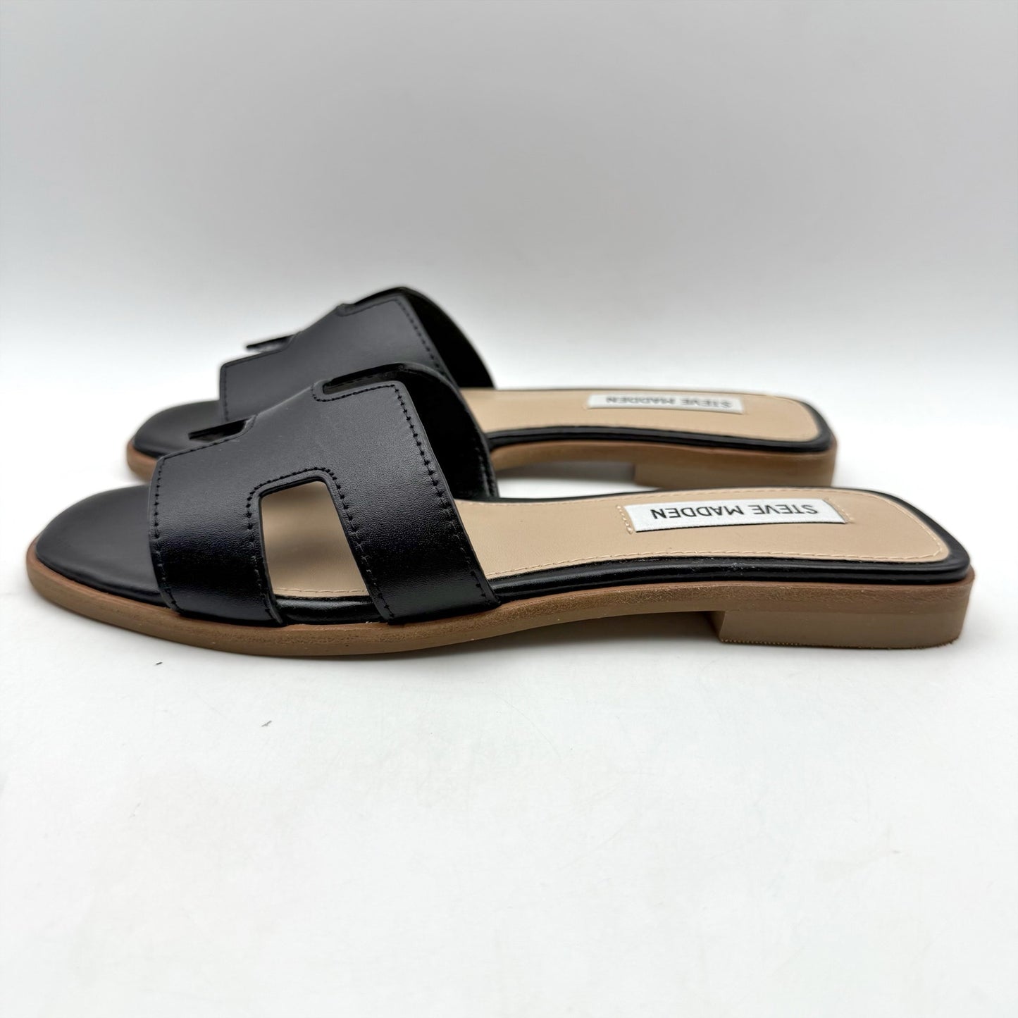 Steve Madden Womens Hadyn Slide Sandals US 6.5 M Black Leather NIB