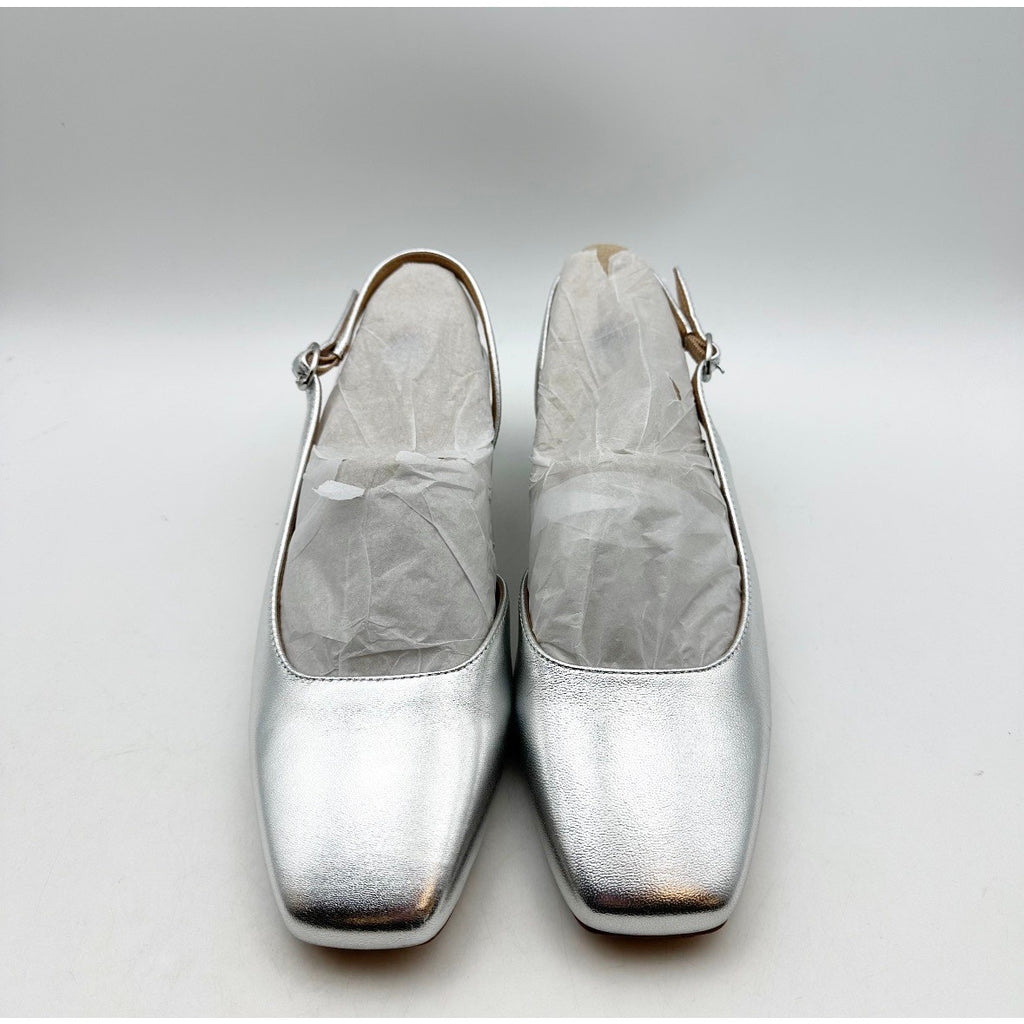 NATURALIZER Womens Jayla Low Slingback Heels Size 8 Wide Silver Leather NWOB