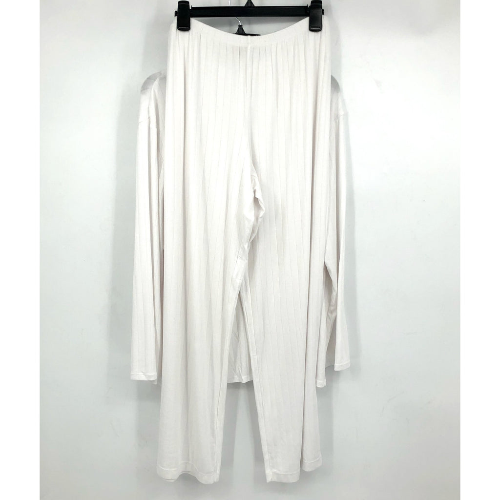 EBERJEY Women's Gisele Rib Long PJ Set Large White TENCEL Modal NWT
