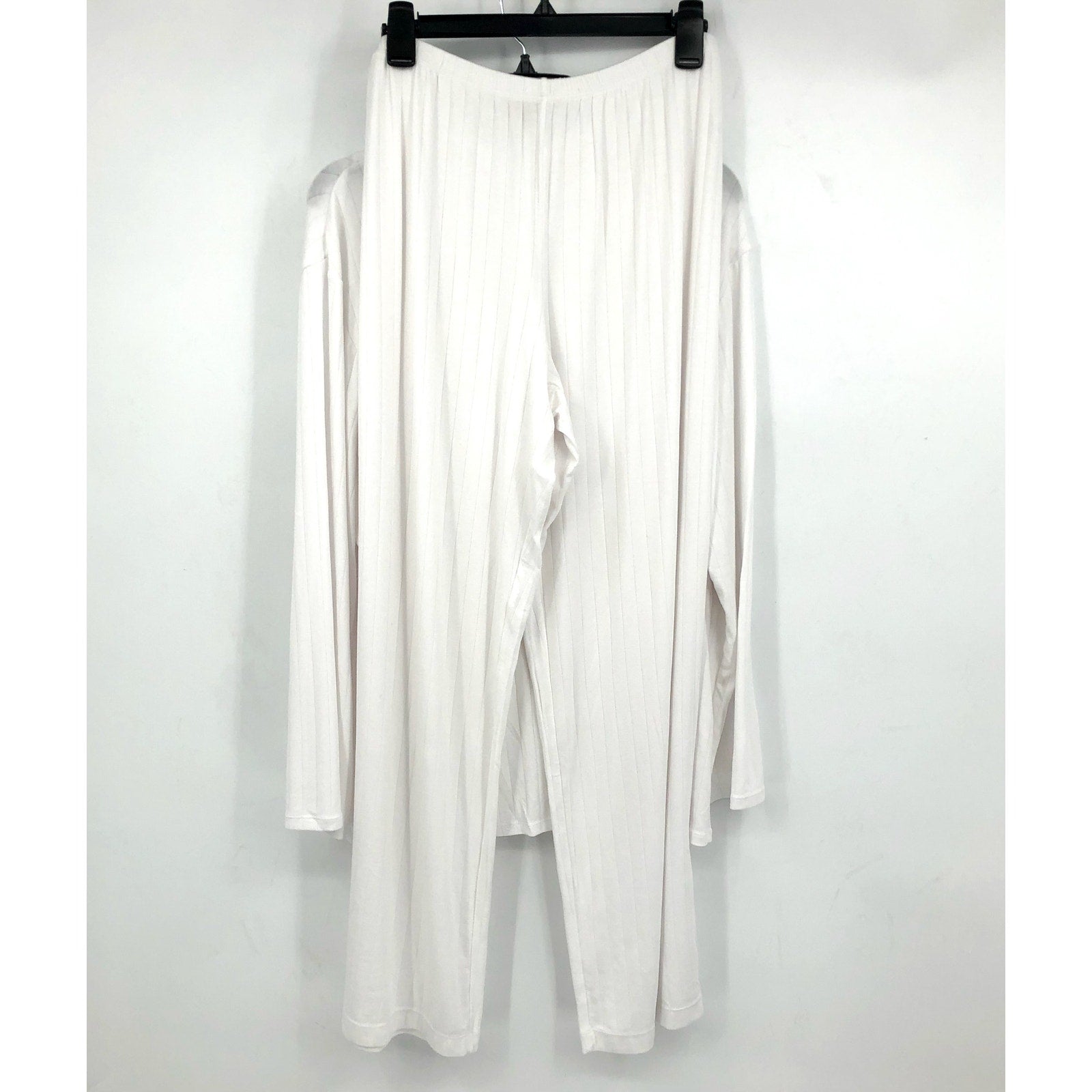 EBERJEY Women's Gisele Rib Long PJ Set Large White TENCEL Modal NWT