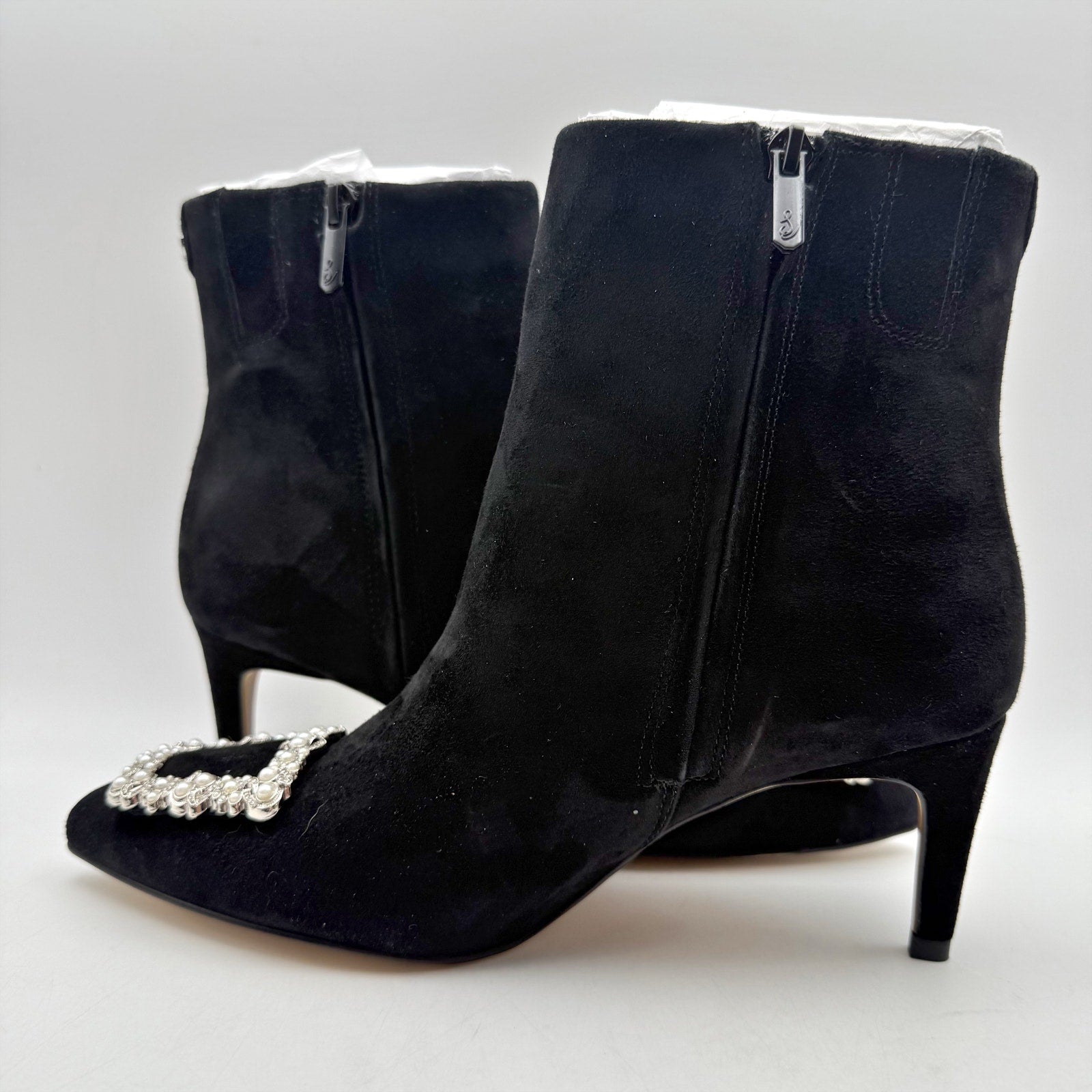 Sam Edelman Womens Ulissa Luster Ankle Bootie US 8 M Black Suede Rhinestone NWOB