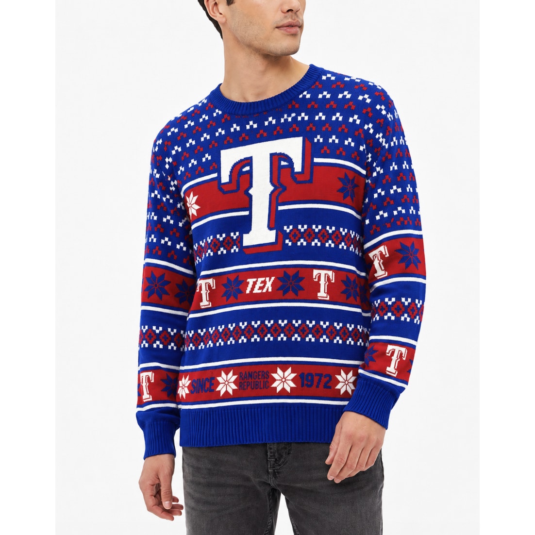 MLB GENUINE MERCHANDISE Men's Texas Ranger Crewneck Sweater Large Blue Red NWT