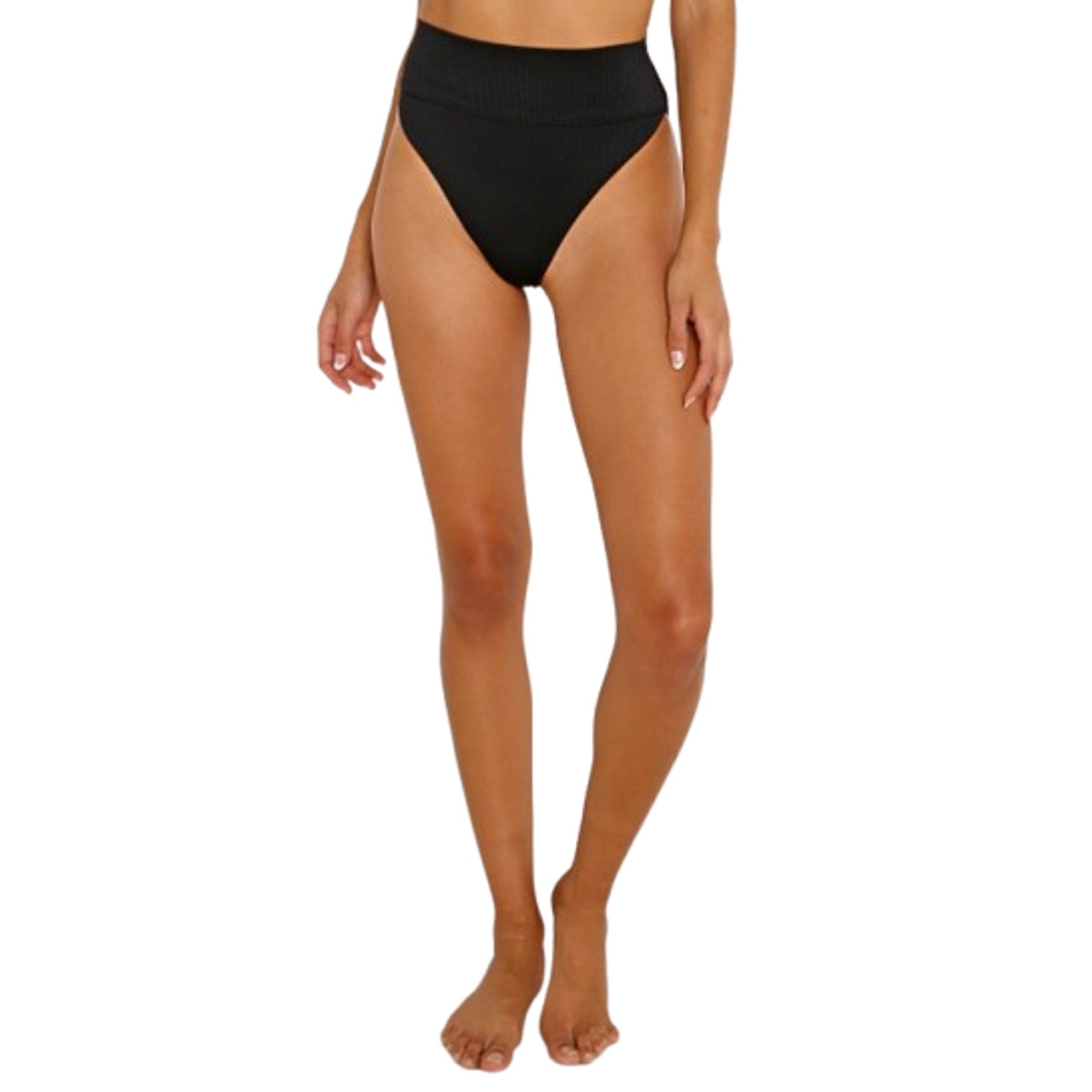BEACH RIOT Women's Highway Bikini Bottoms Large Black Ribbed High Waist NWT