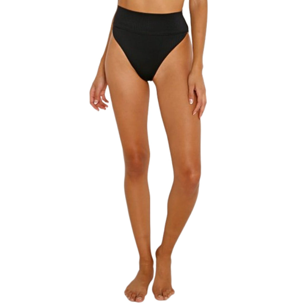 BEACH RIOT Women's Highway Bikini Bottoms Large Black Ribbed High Waist NWT