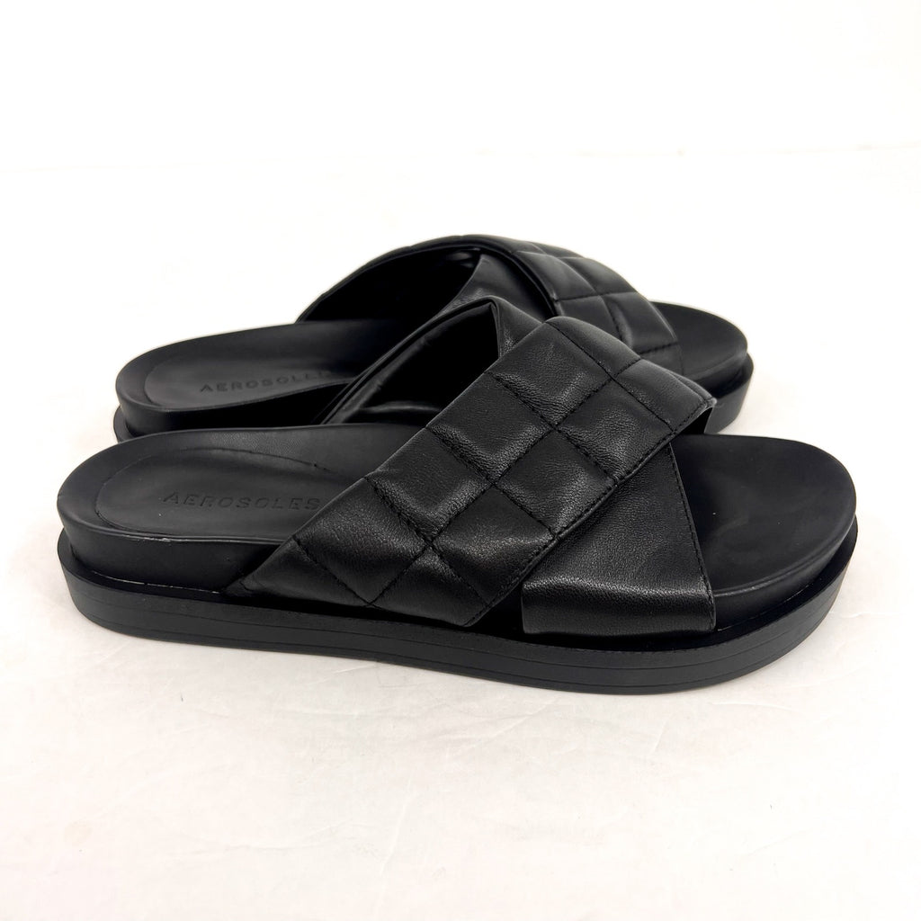 AEROSOLES Women's Lina Slide Sandals Size 6.5M Black Leather Lightweight NWOB