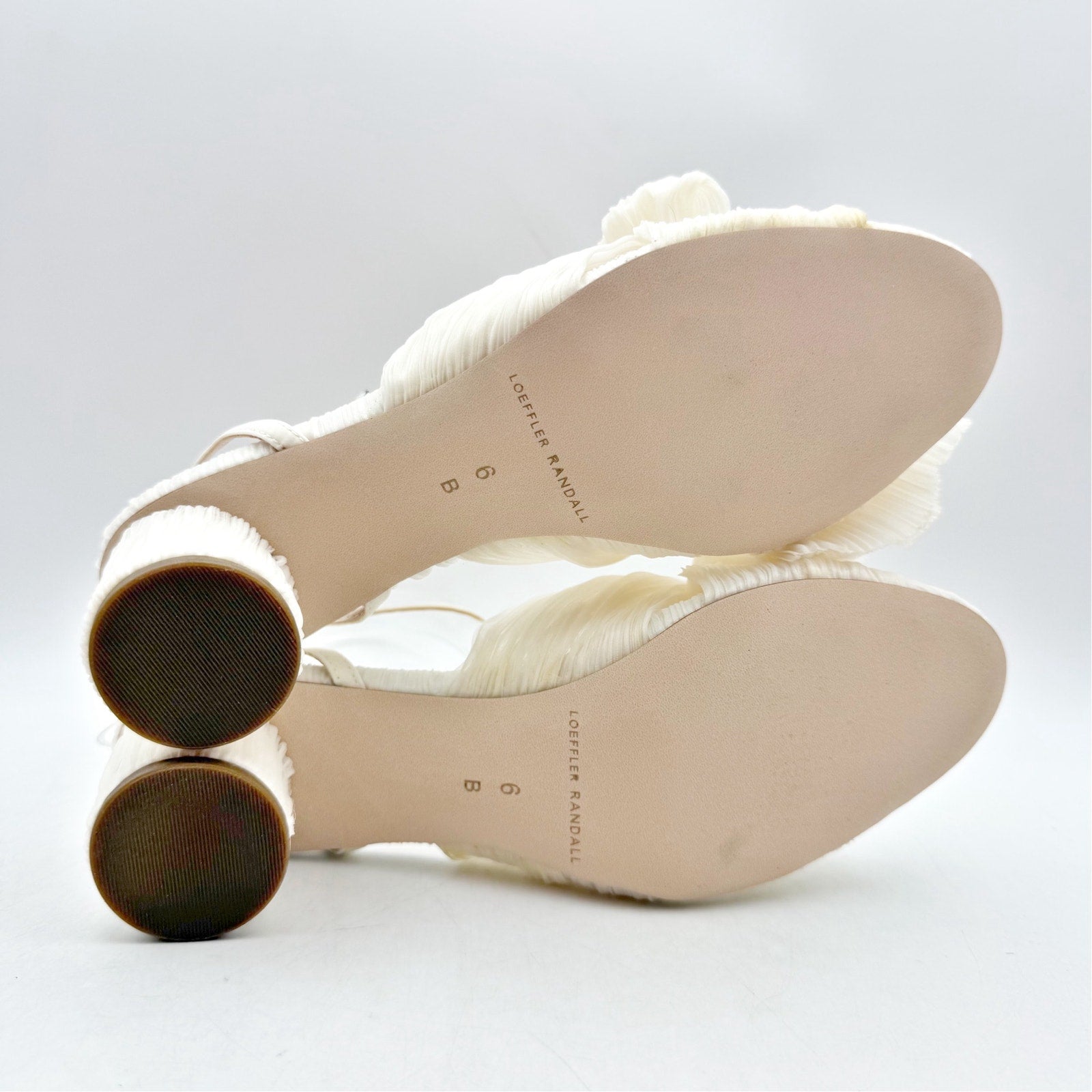 Loeffler Randall Women Dahlia Pleated Bow Heels US 6 Pearl Ivory Ankle Strap NIB