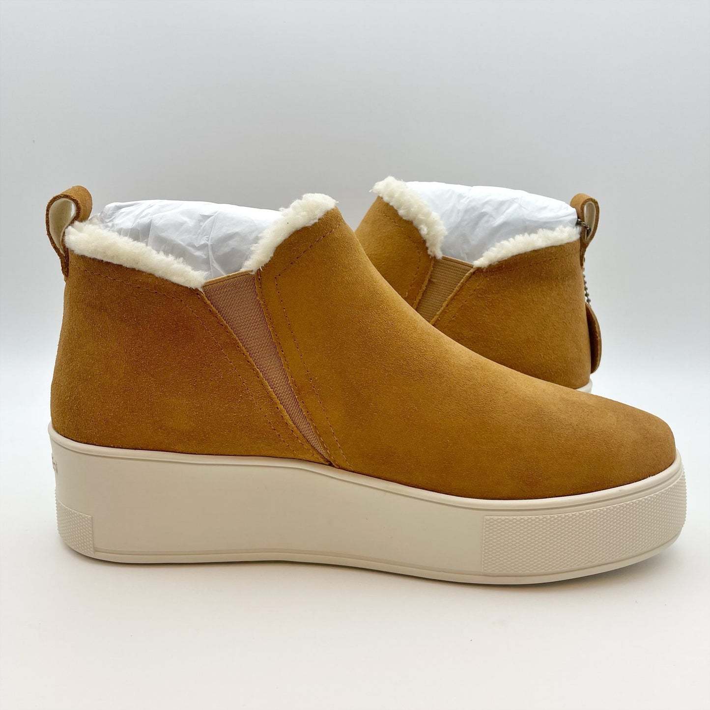 J/Slides Women's Magic Pull On Platform Sneaker Sz 8.5 Tan/Brown Waterproof NIB