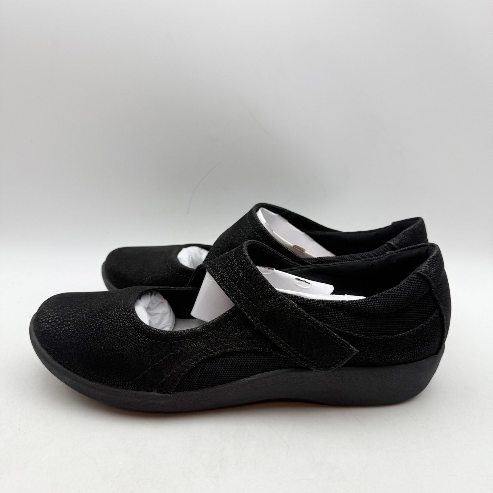 Clarks Womens Sillian Bella Mary Jane Shoes Size 7 M Black Vegan Nubuck NIB