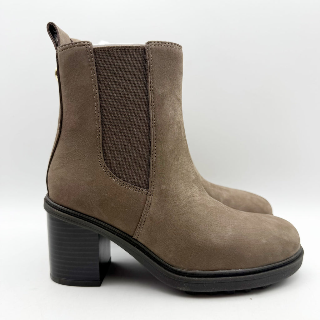 Vionic Womens Truckee Heeled Ankle Booties US 7.5 WIDE Brown Leather WP NIB