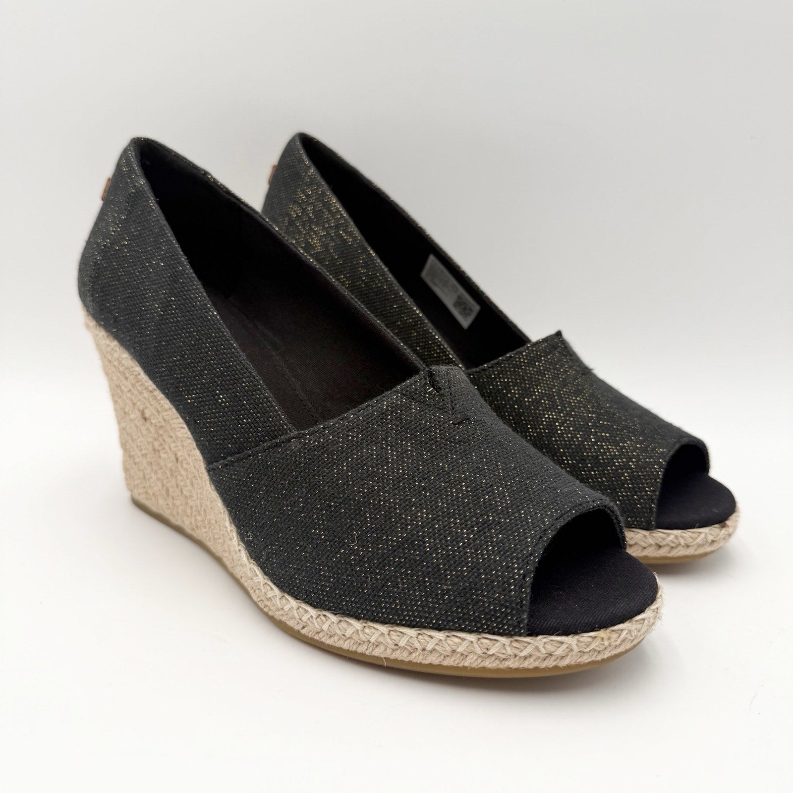 Toms Womens Michelle Wedge Sandals Size 8.5 EU 39 Black Cotton Espadrille NWOB