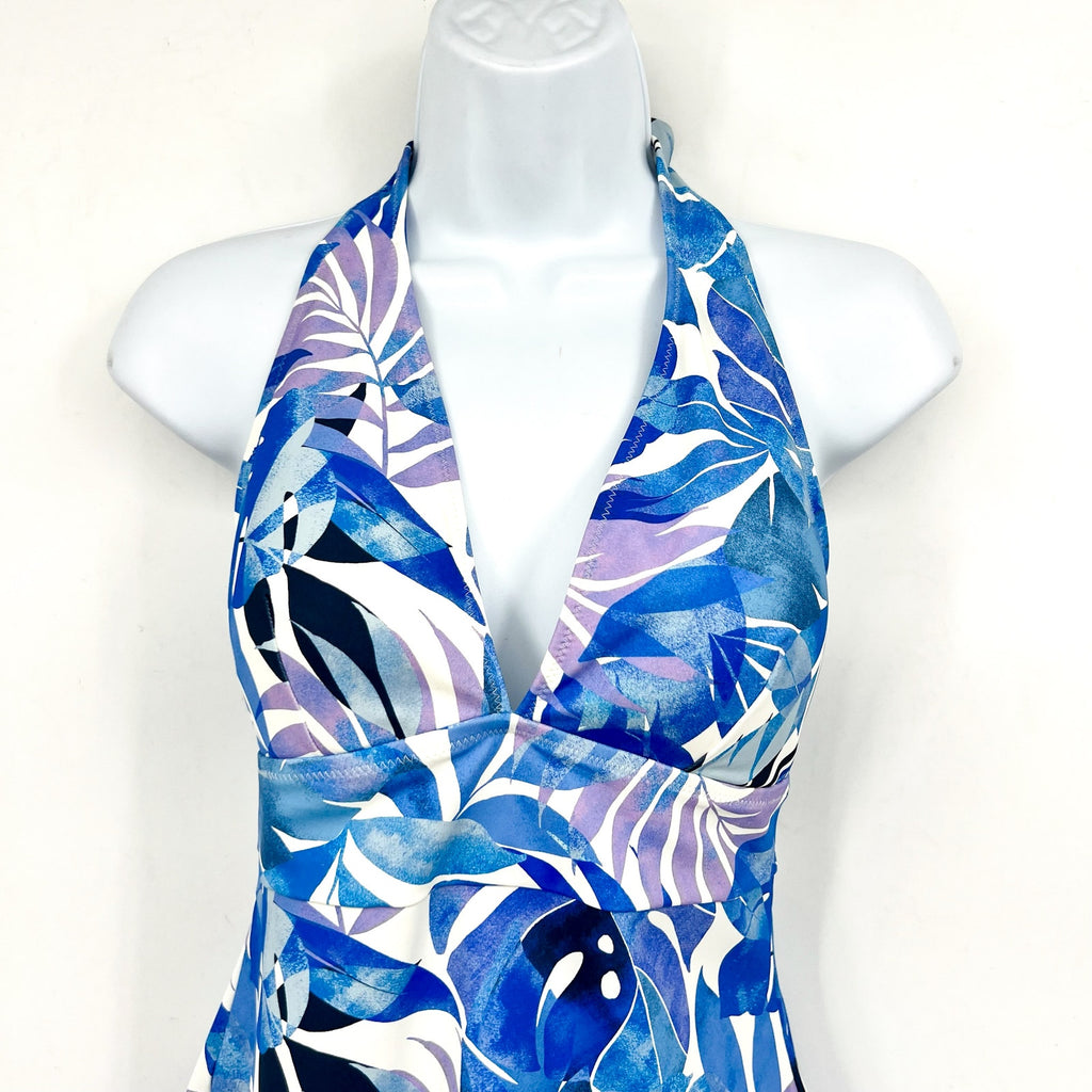 TOMMY BAHAMA Palma Fresca Tankini Top Small Blue White Palm Modern NWT